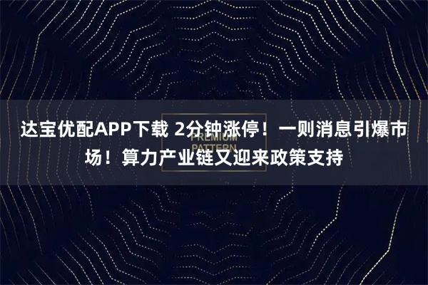 达宝优配APP下载 2分钟涨停!一则消息引爆市场!算力产业链又迎来政策支持